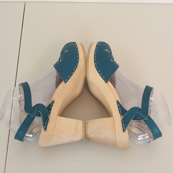 Maguba Swedish Clogs Rio Sandals in Teal Leather Cut Out Women's US 7 EU 37 - Picture 6 of 14